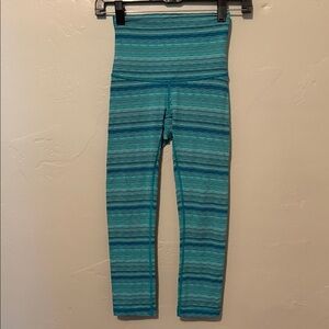 Lululemon Athletica Teal Striped High Waisted Cropped Leggings